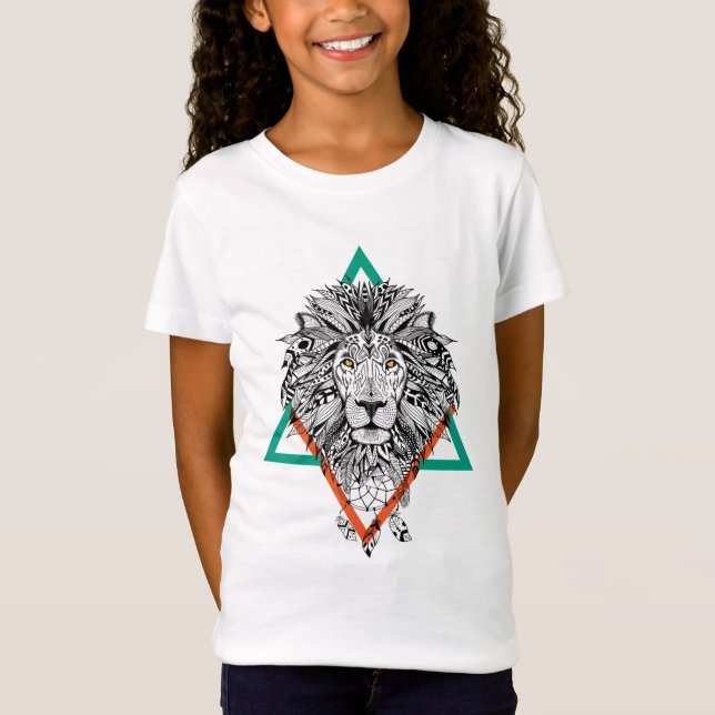 Aztec Geometric Lion Portrait T-Shirt (Front)