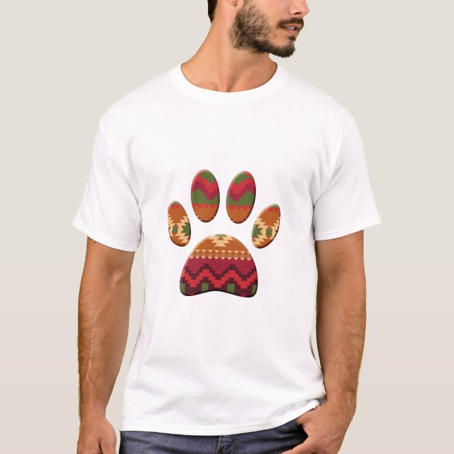 Aztec Geometric Pattern Art Dog Paw Print T-Shirt (Front)