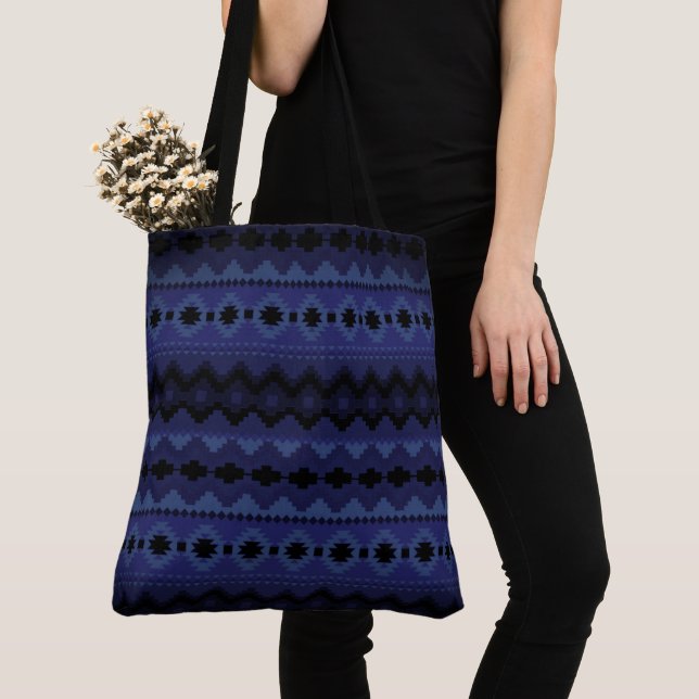 Aztec Geometrics - Blue Tote Bag (Close Up)