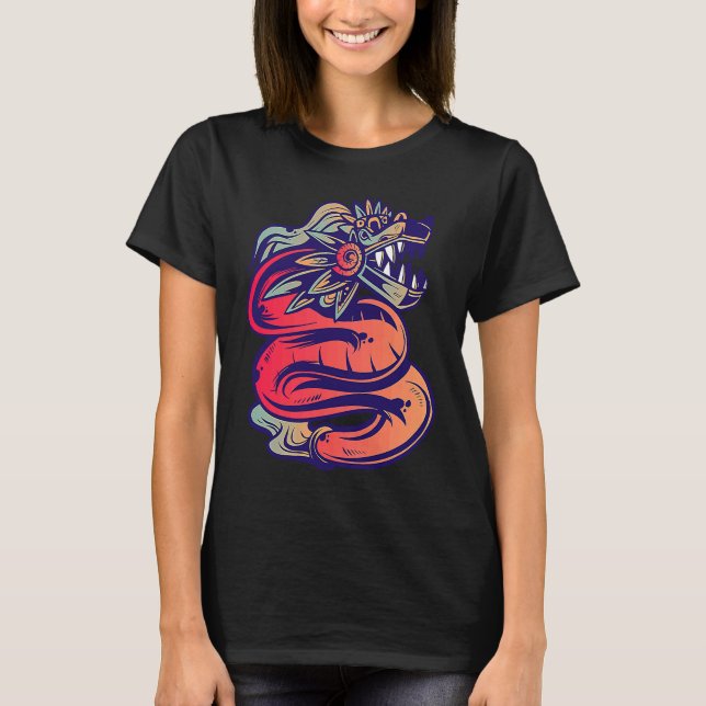 Aztec God Quetzalcoatl Cool Snake Dragon Inca Maya T-Shirt (Front)
