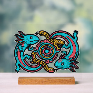 Aztec God Xolotl Fighting Jaguar Battle Tribal Art Acrylic Sign