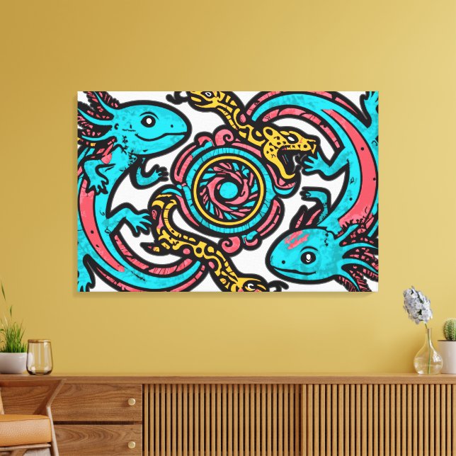 Aztec God Xolotl Fighting Jaguar Battle Tribal Art Canvas Print (Insitu(LivingRoom))