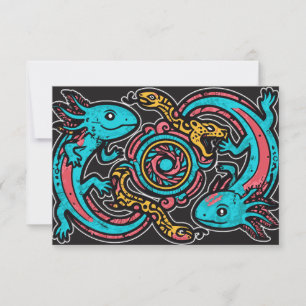 Aztec God Xolotl Fighting Jaguar Battle Tribal Art Card