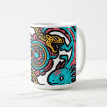 Aztec God Xolotl Fighting Jaguar Battle Tribal Art