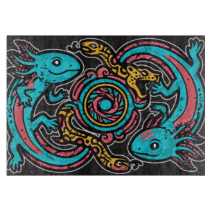 Aztec God Xolotl Fighting Jaguar Battle Tribal Art Cutting Board