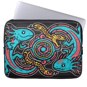 Aztec God Xolotl Fighting Jaguar Battle Tribal Art Laptop Sleeve