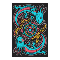 Aztec God Xolotl Fighting Jaguar Battle Tribal Art