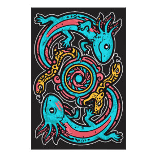 Aztec God Xolotl Fighting Jaguar Battle Tribal Art Photo Print