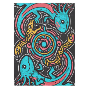 Aztec God Xolotl Fighting Jaguar Battle Tribal Art Tablecloth