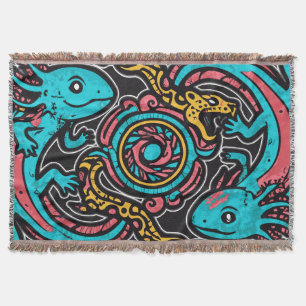 Aztec God Xolotl Fighting Jaguar Battle Tribal Art Throw Blanket