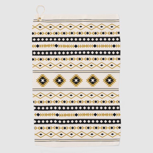 Aztec Gold Black Cream Mixed Motifs Pattern Golf Towel (Front)