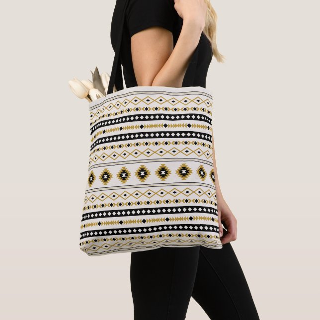 Aztec Gold Black Cream Mixed Motifs Pattern Tote Bag (Close Up)