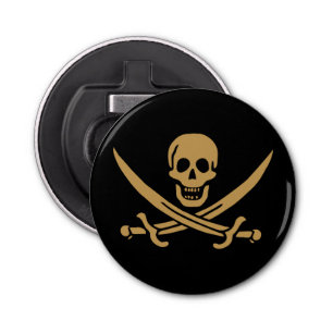 Aztec Gold Skull & Cutlass Pirate Calico Jack Bottle Opener