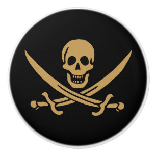 Aztec Gold Skull & Cutlass Pirate Calico Jack Ceramic Knob