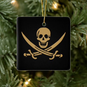 Aztec Gold Skull & Cutlass Pirate Calico Jack Ceramic Ornament