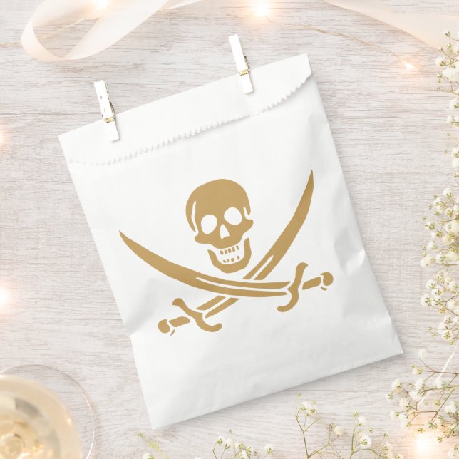 Aztec Gold Skull & Cutlass Pirate Calico Jack Favour Bags (Clipped)