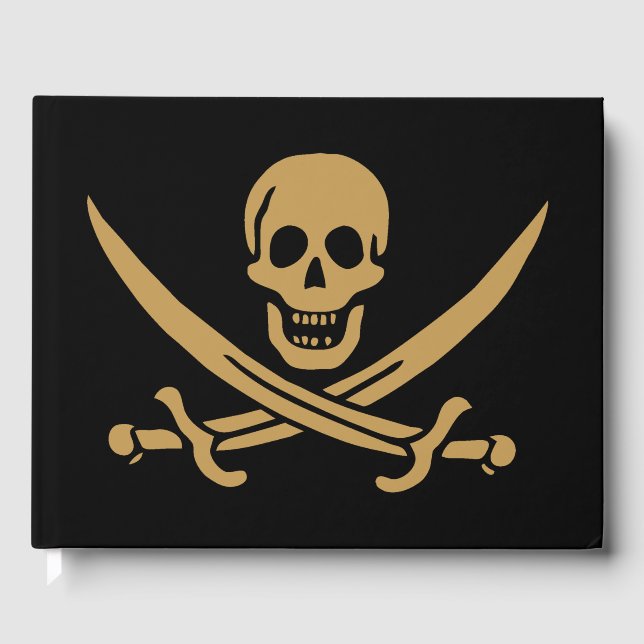 Aztec Gold Skull & Cutlass Pirate Calico Jack Guest Book (Front)