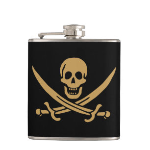 Aztec Gold Skull & Cutlass Pirate Calico Jack Hip Flask