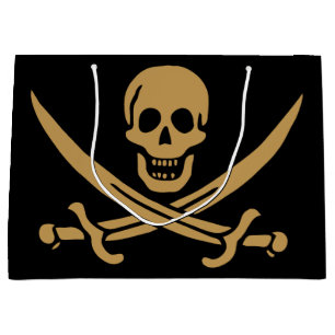 Aztec Gold Skull & Cutlass Pirate Calico Jack Large Gift Bag