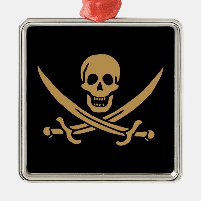 Aztec Gold Skull & Cutlass Pirate Calico Jack Metal Tree Decoration (Front)