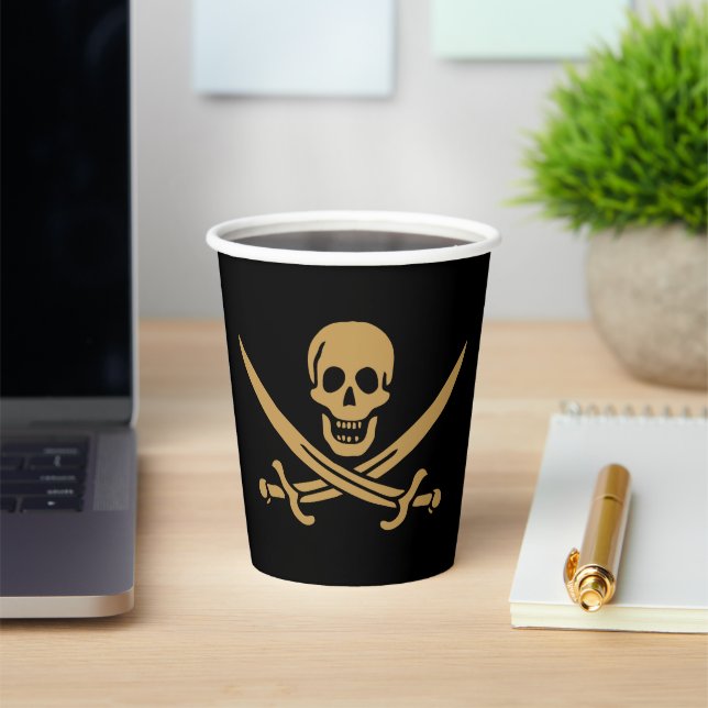 Aztec Gold Skull & Cutlass Pirate Calico Jack Paper Cups (Insitu)