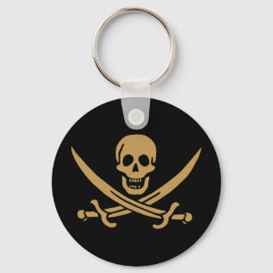 Aztec Gold Skull Swords Pirate flag of Calico Jack Key Ring