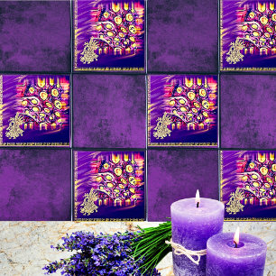 Aztec Golden & Purple Mexican Boho Wooden Box Sign Tile