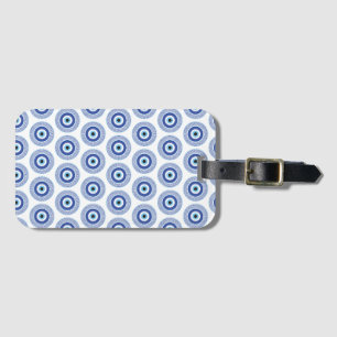 Aztec Greek Circle Key Evil Eye Pattern Blue Luggage Tag