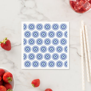 Aztec Greek Circle Key Evil Eye Pattern Blue Napkin