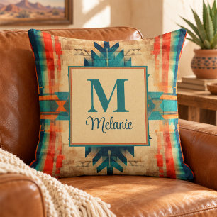 Aztec Grunge Pattern Custom Name and Monogram Cushion