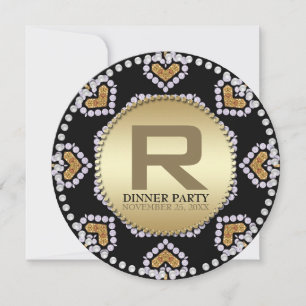 Aztec Hearts Gold Black Dinner Party round invites