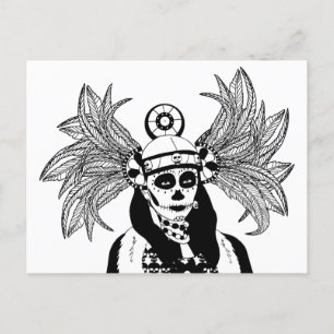 Aztec Indian Day Of The Dead Skeleton man art Postcard