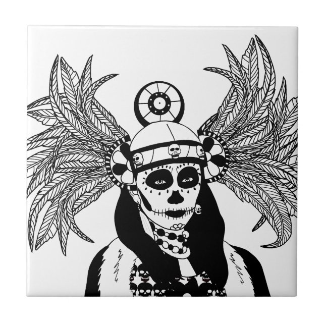 Aztec Indian Day Of The Dead Skeleton man art   Tile (Front)