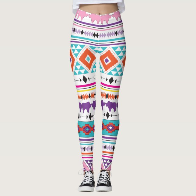 Aztec Indian Southwestern Pattern Leggings (Front)