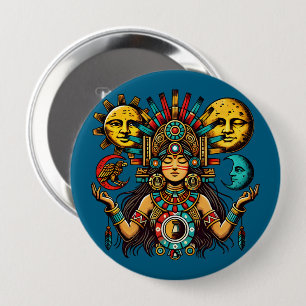 Aztec Indian woMan princess sun moon Folk art 10 Cm Round Badge