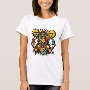 Aztec Indian woMan princess sun moon Folk art T-Shirt