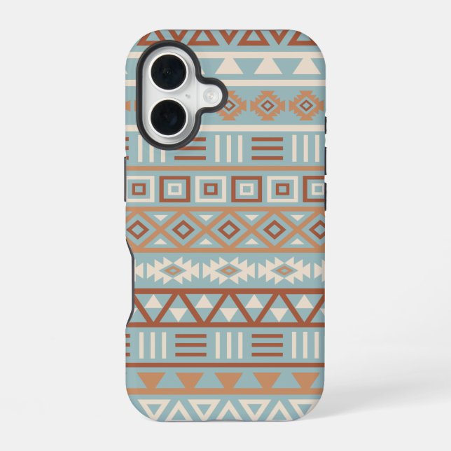 Aztec Influence Pattern Blue Cream Terracottas iPhone 16 Case (Back)