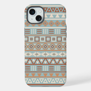 Aztec Influence Pattern Blue Cream Terracottas iPhone 15 Plus Case