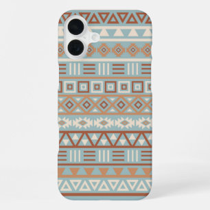 Aztec Influence Pattern Blue Cream Terracottas iPhone 16 Plus Case
