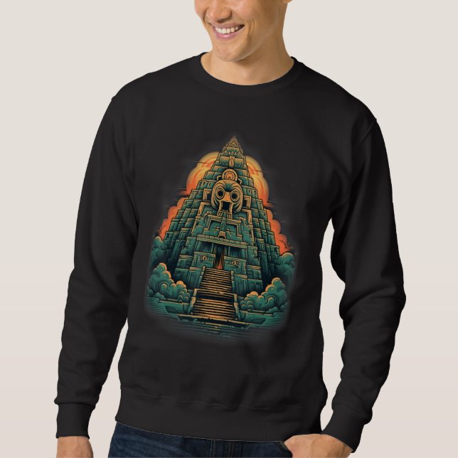 Aztec Inka Maya Mystic Jungle Temple Pyramid Graph Sweatshirt (Front)