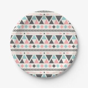 Aztec Inspired Coral and Mint Pattern Paper Plate