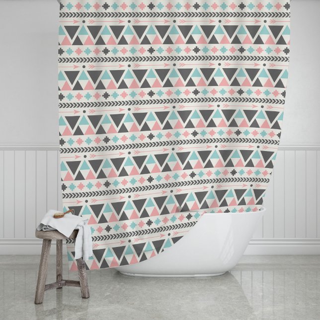 Aztec Inspired Coral and Mint Pattern Shower Curtain (Creator Uploaded)