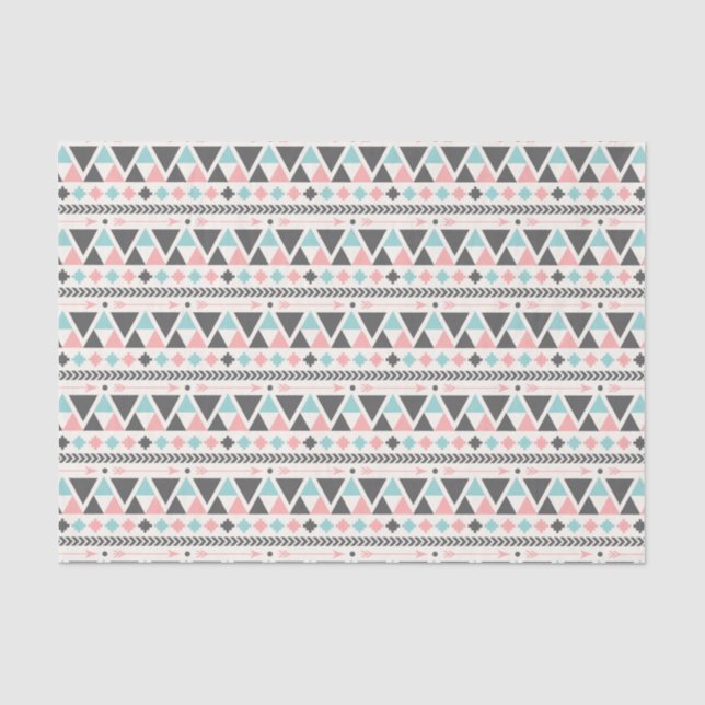 Aztec Inspired Coral and Mint Pattern Tissue Paper (Front)