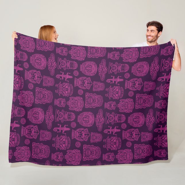 Aztec Inspired Pink Pattern Fleece Blanket (In Situ)