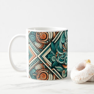 Aztec-Inspired Teal and Terracotta Pattern Coffee Mug