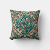 Aztec-Inspired Teal and Terracotta Pattern