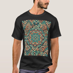 Aztec-Inspired Teal and Terracotta Pattern T-Shirt