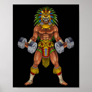 Aztec Jaguar Warrior Bodybuilding Gym Weightliftin Poster