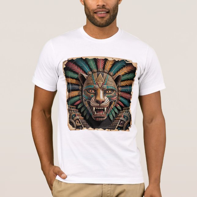 Aztec Jaguar Warrior Mask | Ancient Mexican Art T-Shirt (Front)