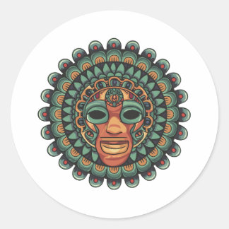 Aztec mask pattern classic round sticker